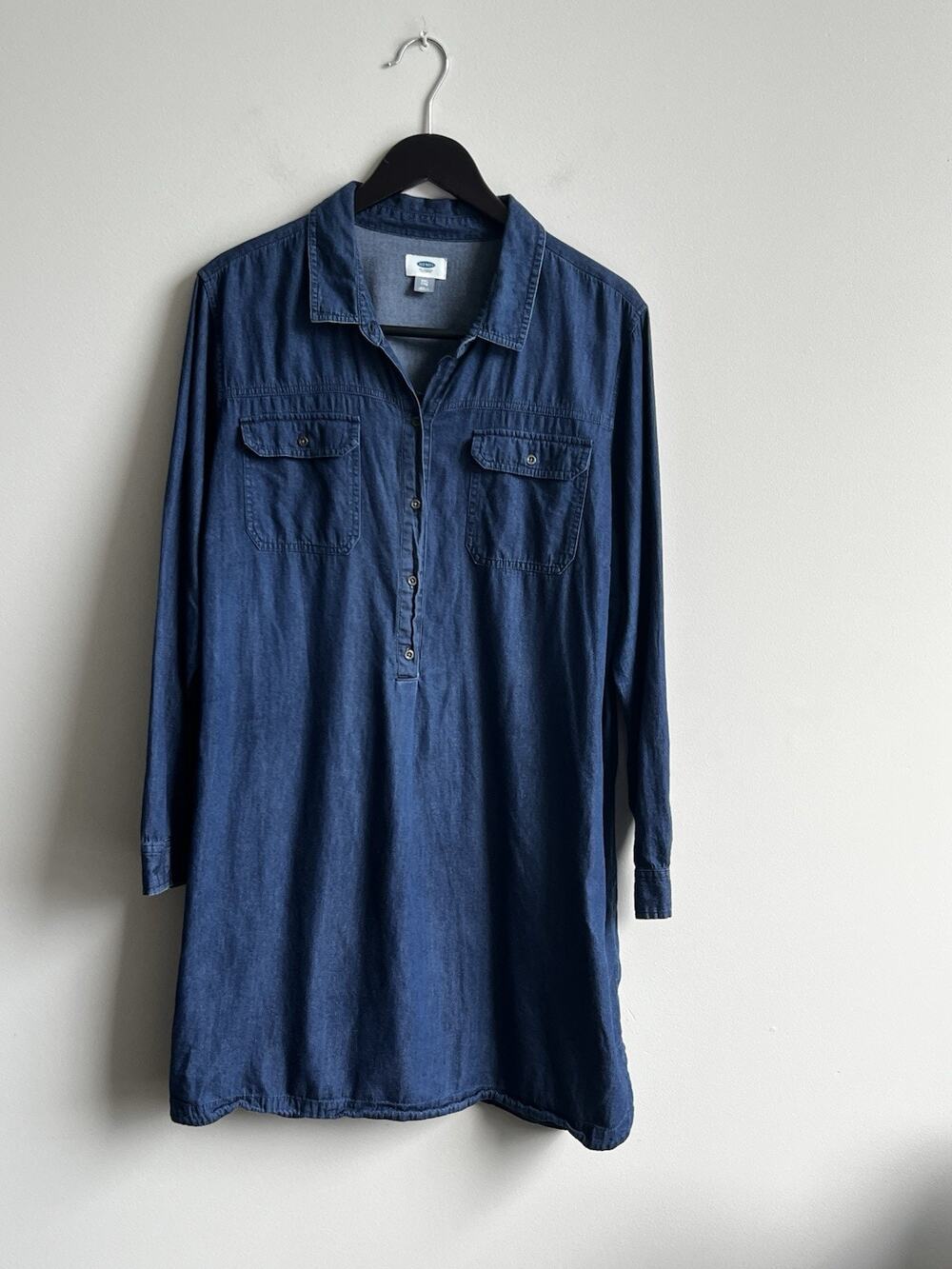 Old Navy Chambray Shirt Dress Women's XXL Blue Long Sleeve Cotton Pockets